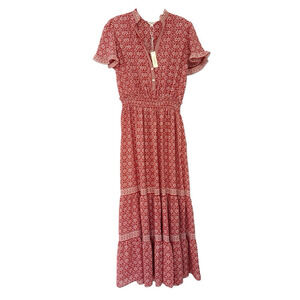 Max Studio Dress Tiered Ruffle Smocked Prairie Cottage Midi Maxi Size Medium New